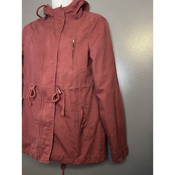 Ambiance Jacket Womens Small Hooded Drawstring Utility Parka Coat Red - Picture 3 of 8